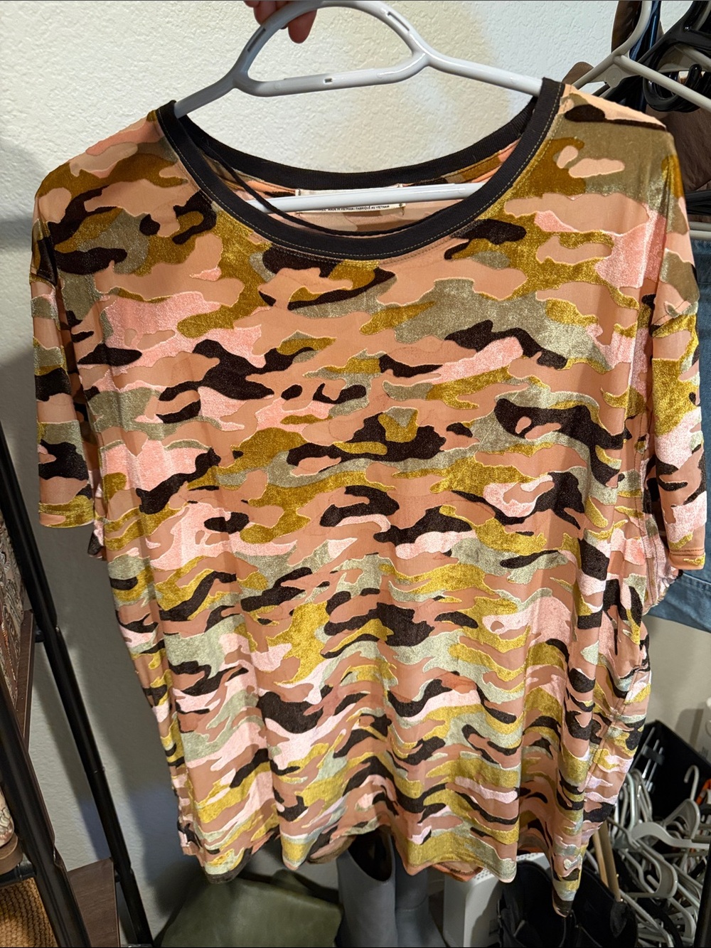 We the Free Pink & Olive Velvet Camo Tee